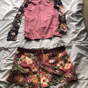 O'Neill Pink Floral Swim Top with Orange Logo
